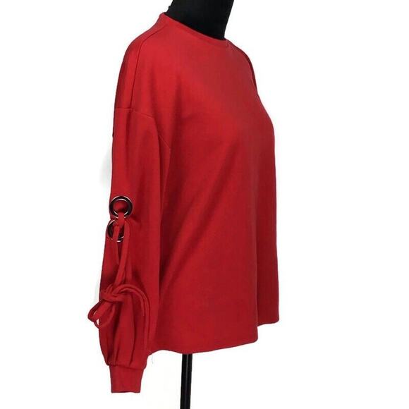 Velvet Heart Red Pullover Sweatshirt Grommet Lace Up Cut out Sleeve NEW Small - Picture 4 of 7